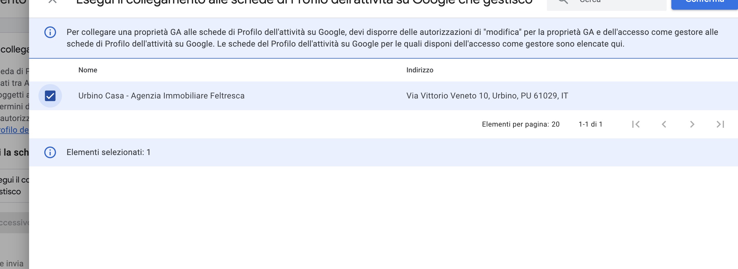 Select the business profile to link