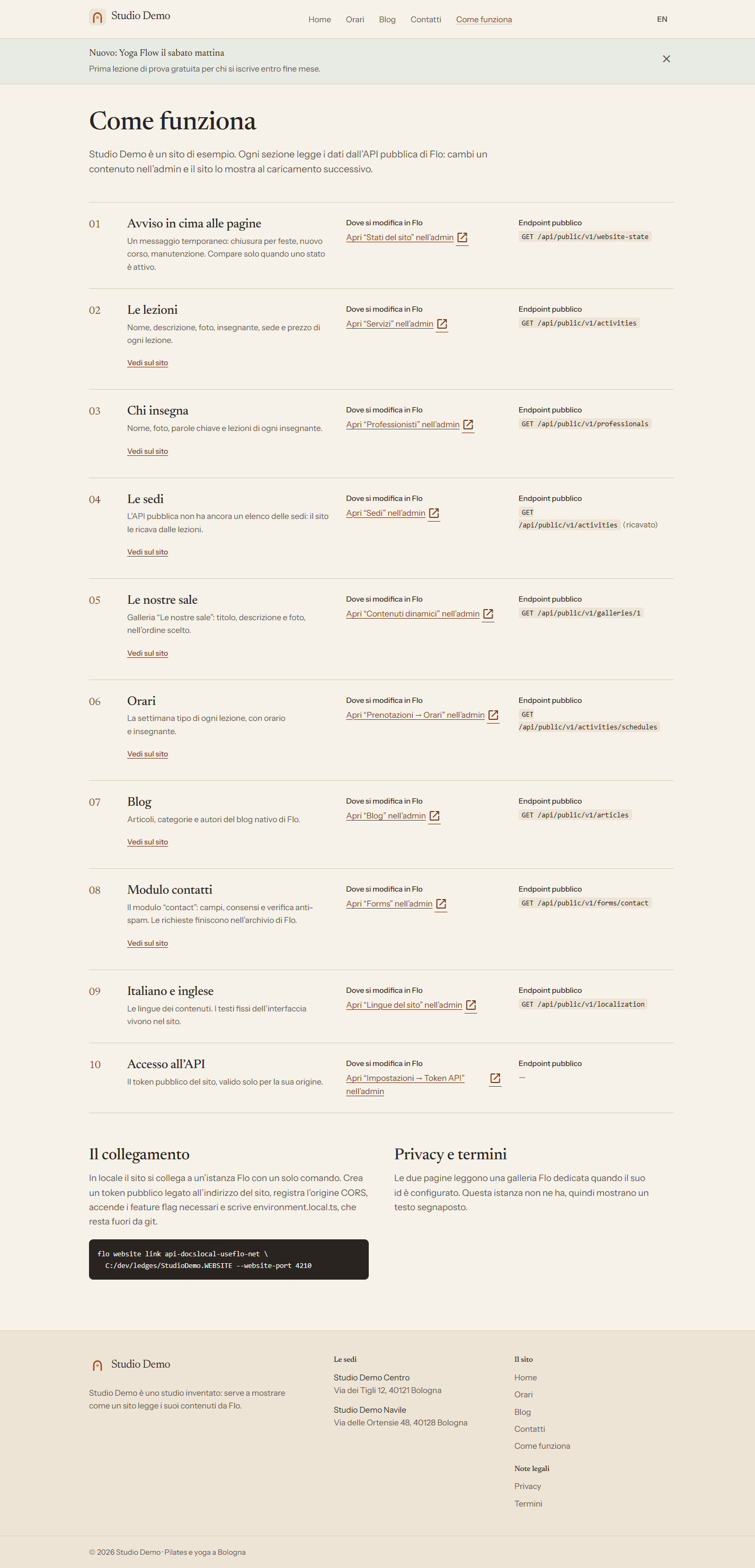 The Studio Demo "Come funziona" page
