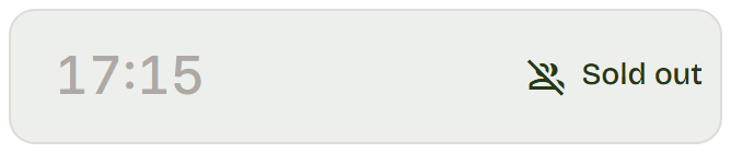 Grey 17:15 row reading Sold out.